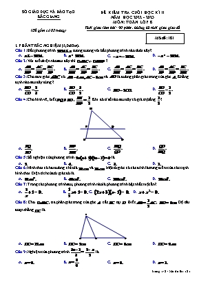 Đề kiểm tra cuối học kì II môn Toán Lớp 8 - Mã đề 181 - Năm học 2022-2023 - Sở giáo dục và đào tạo Bắc Giang